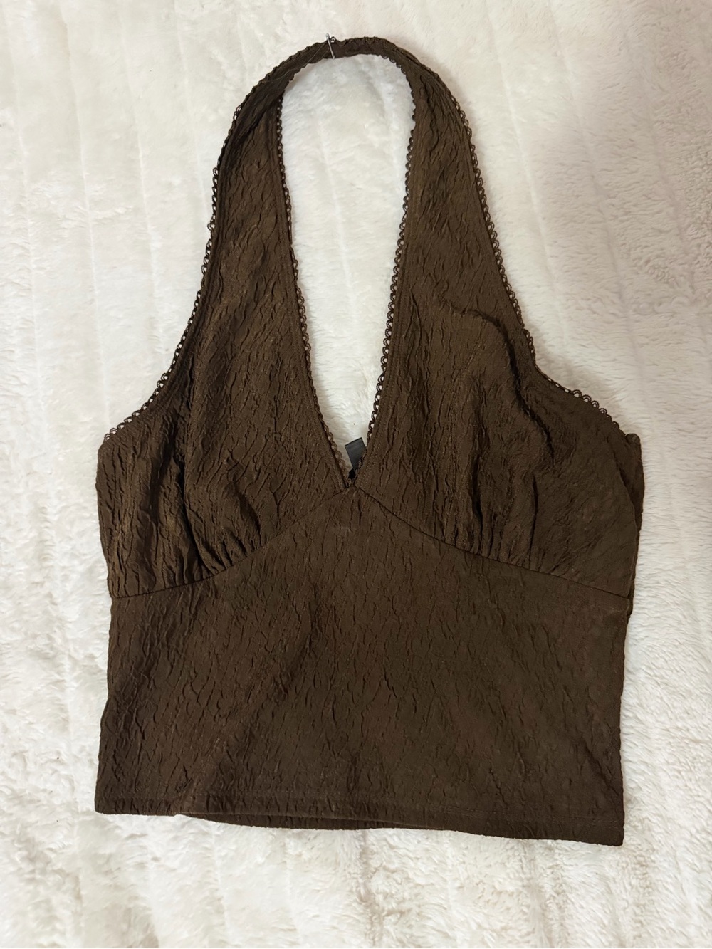Brown Halter Lace-Edge Bandeau Cami